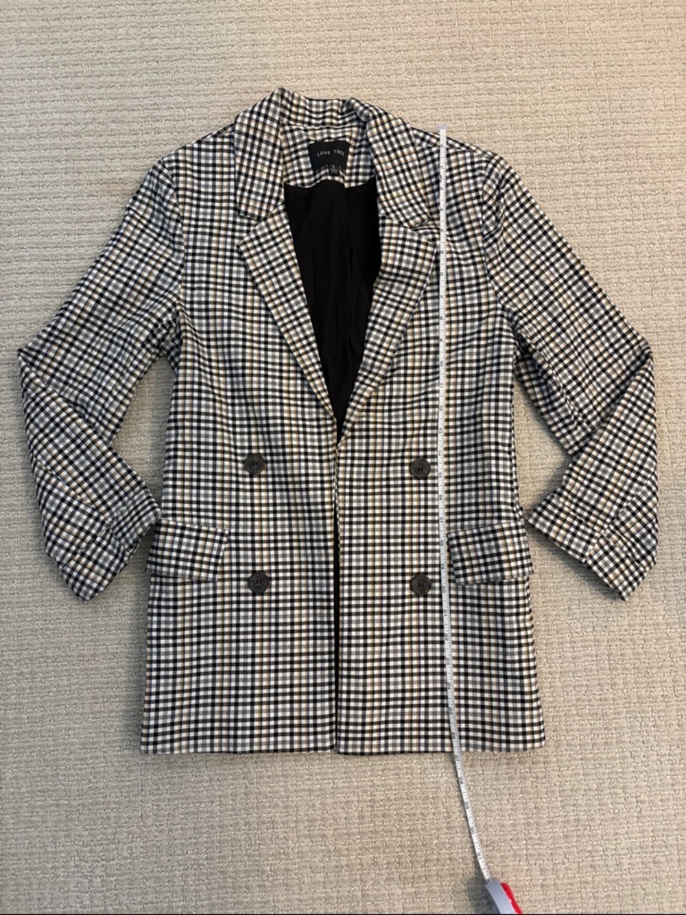 Love Tree Checked Double-Breasted Blazer